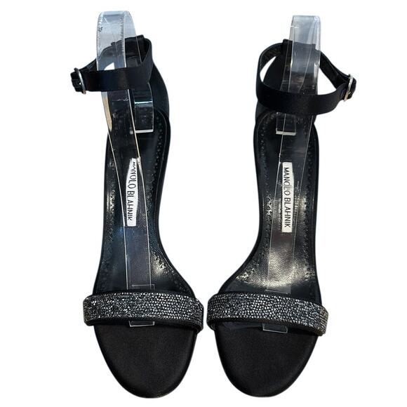 Manolo Blahnik Black Satin Crystal Chaos High Heel Open Toe Sandal 39 - Picture 3 of 12